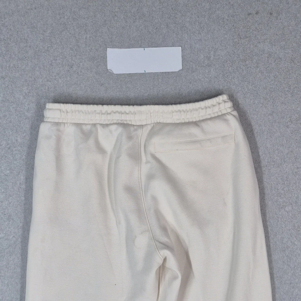Adidas Men Activewear Pants M Cream Sweatpants Trefoil Logo Stripe READ